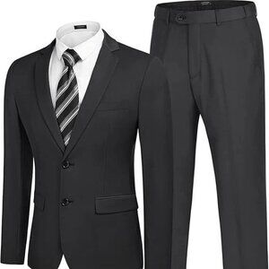 Men's 2-pc Suit Classic Fit 2 Button Dress by Coofandy - Dark Grey Medium